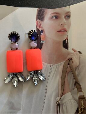 NWOT J. Crew Crystal Color Stone Statement Coral Drop Earrings- Women Jewelry